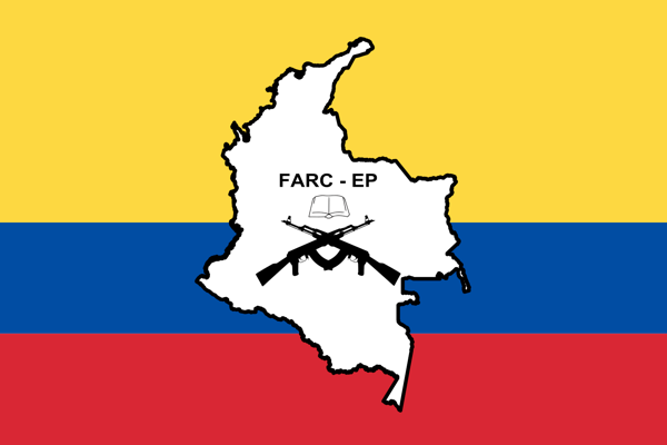 the flag of the now-nonexistent rebel Armed Forces of Colombia, FARC, aka the drug syndicate