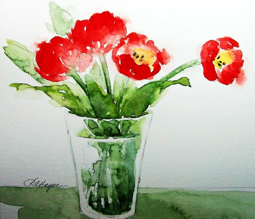 Simplest Hydroponics painting of flowers by Roseanne Hayes