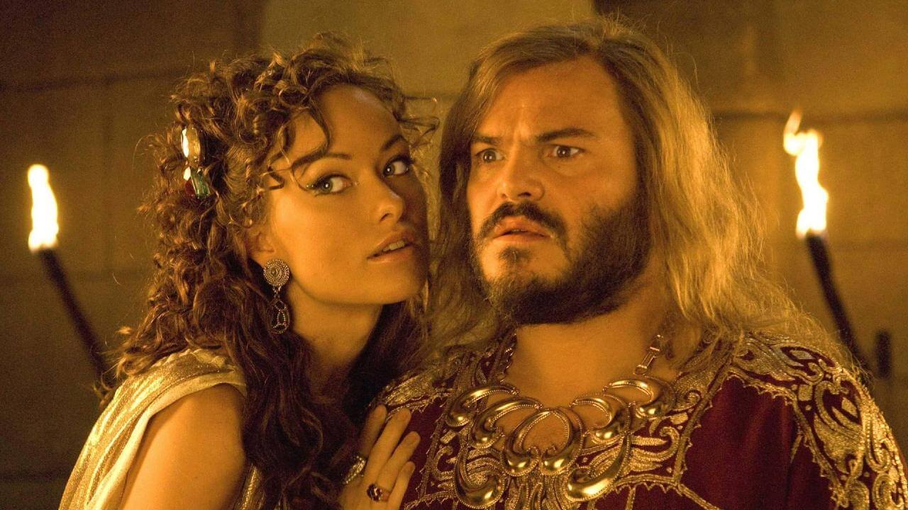 Olivia Wilde as Princess Inanna (Ishtar) in Year One movie, and Jack Black as Chosen One